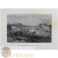 Austria old prints, Ferdinand Bridge Vienna by Meyer 1849
