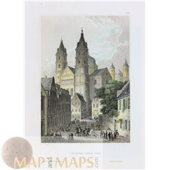 Worms Cathedral Germany Old print Meyers 1840