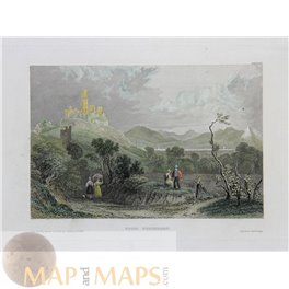 Germany Bad Godesberg Castle, antique print by Meyer 1840
