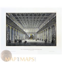Antique print, The Throne Hall in the Royal Palace in Munich, Germany. Meyers 1850