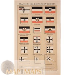 FLAGS OF THE WORLD, AND GERMAN EMPIRE, ANTIQUE PRINT, MEYERS 1897