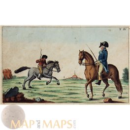 Horse racing Old copper plate print hand colored 1780