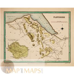 Flintshire Welsh Antique map by Walker 1848