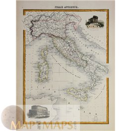 Italy Ancienne antique map Sicilia Sardinia by Migeon 1884