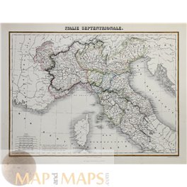 Northern Italy. Antique map Toscane Sardinia. Migeon 1884