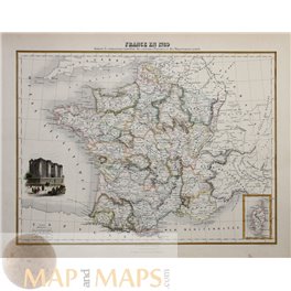 French in 1789 Antique map of France by Migeon 1884