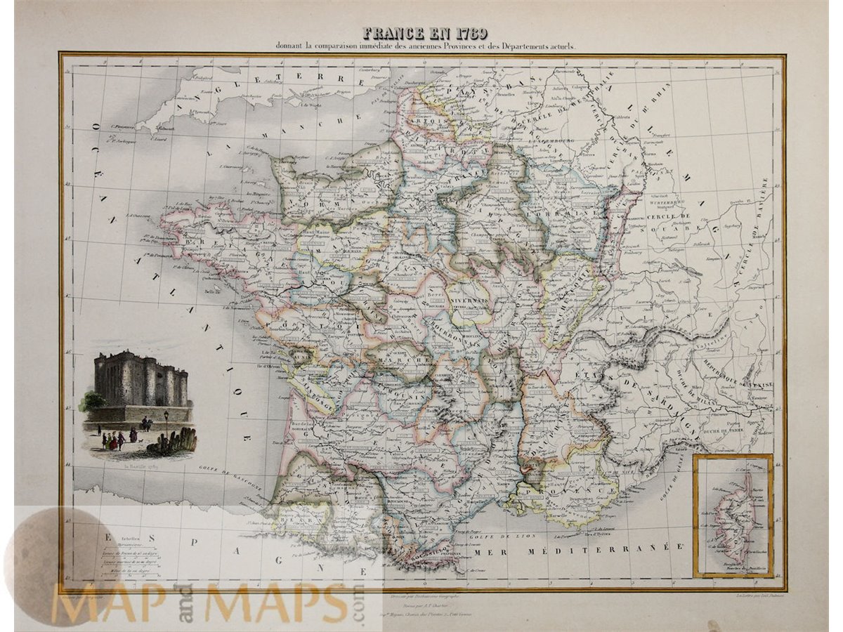 Antique Map France 1789 Revolution Provinces — Migeon 1884
