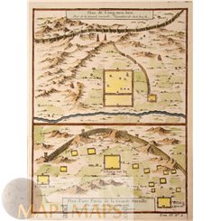 Old map China.Plan de Long men Hien,Great Walls. Bellin 1750