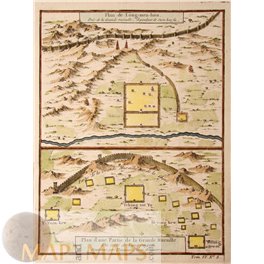 Old map China.Plan de Long men Hien,Great Walls. Bellin 1750