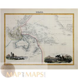 OCEANIE, AUSTRALIA, NEW ZEALAND, POLONESIA, ANTIQUE MAP BY MIGEON 1884