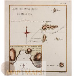 MARQUESAS ISLANDS, FRENCH POLYNESIA, VOYAGE JAMES COOK, OLD MAP 1780