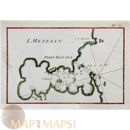 PORT OLIVER LESBOS GREECE old copper map Roux 1764