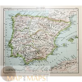 Antique map Hispania, Spain by Justus Perthes 1893