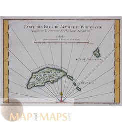 Madeira Portugal, Madeira Porto Santo. old map Bellin 1758
