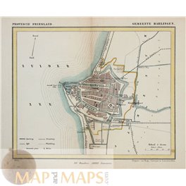 Harlingen Friesland Antique map by Jacob Kuyper 1867