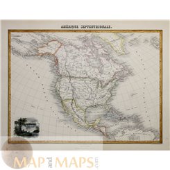 North America old map by J. Migeon 1884