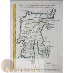 Antique map Salawesi Indonesia Carte de L’Isle Celebes ou Macassar Bellin 1754