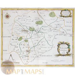 Rutlandshire, Okeham, Hundred, Antique Morden map 1695