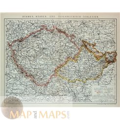 Silesia old map Bohemia Moravia and Austrian Silesia 1905