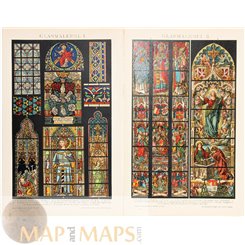 Dom cathedral Cologne, stained windows old print, Brockhaus encyclopedia 1892