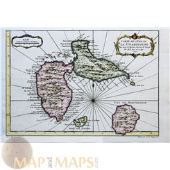 1758 Antique map Guadeloupe,Isle Mari Galanta by Bellin 