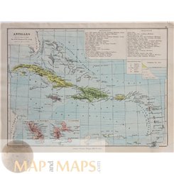 Caribbean Old map Cuba Haiti Porte Rico Jamaica by Drioux 1886
