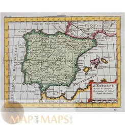 Spain Portugal old map Claude Buffier 1769