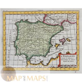 PORTUGAL SPAIN ANTIQUE OLD MAP BY BUFFIER 1769