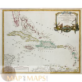 Partie de la Mer du Nord, Cuba Antilles, Vaugondy 1750