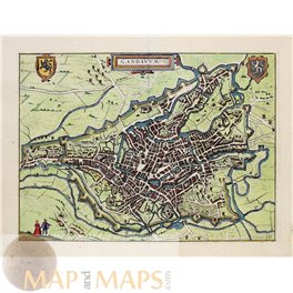 Gandauum Old Town Plan Ghent Belgium by Jacob van Deventer 1613