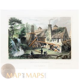 France old prints, Rouillon water Mill, J. Fussel 1830