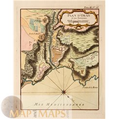 Algerien Oran Alte Karte Plan d'Oran ses environs Bellin 1764