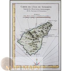Tenerife Island antique map Spain by Bellin 1748