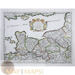 Duché et gouvernement de Normandie France antique map, Sanson 1667