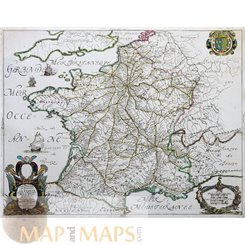 France's Post Routes, antique map, Sanson/1700