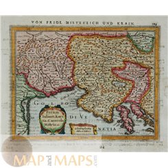 Italy Venice Mercator map, Slovenia and Croatia, historical engraving 1651