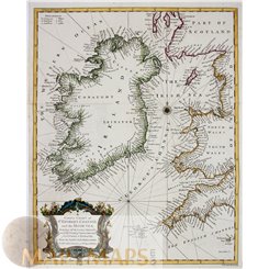 Irland, Irish Sea or St George's Channel old map Tindal 1742.