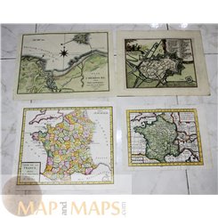 Lot of 4 antique 18th century maps of France. 