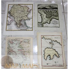 Lot of 4 Historical Antique Maps of Greece