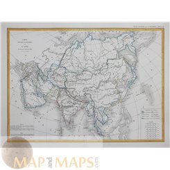 ANTIQUE MAP ASIA L‘ASIE ARABIA INDIA JAPAN BY DUSSIEUX 1845