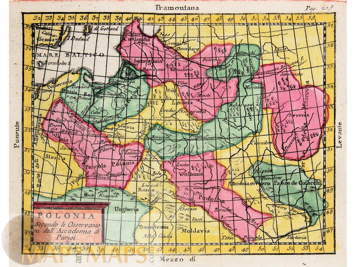 Poland Antique Map Polonia Claudio Buffier Hand Colored 1788