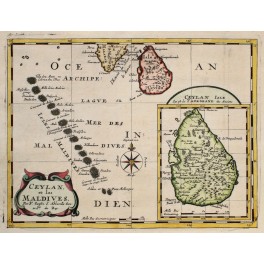CEYLON - MALDIVES- ORIGINAL ANTIQUE MAP - SANSON ABBER-VILLE 1662.