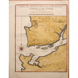 Afrika Kongo Zaire Fluss antiken Karte von JN Bellin 1747.