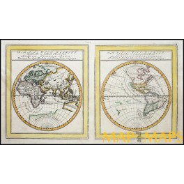 Easten-Western Hemisphere Americas Asia Europe Africa old map Bodenehr 1704