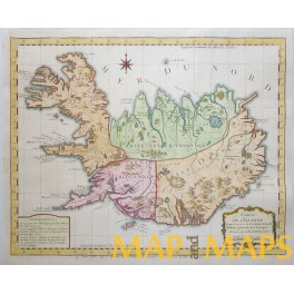  Iceland Carte de L'Islande old antique map by Bellin 1768